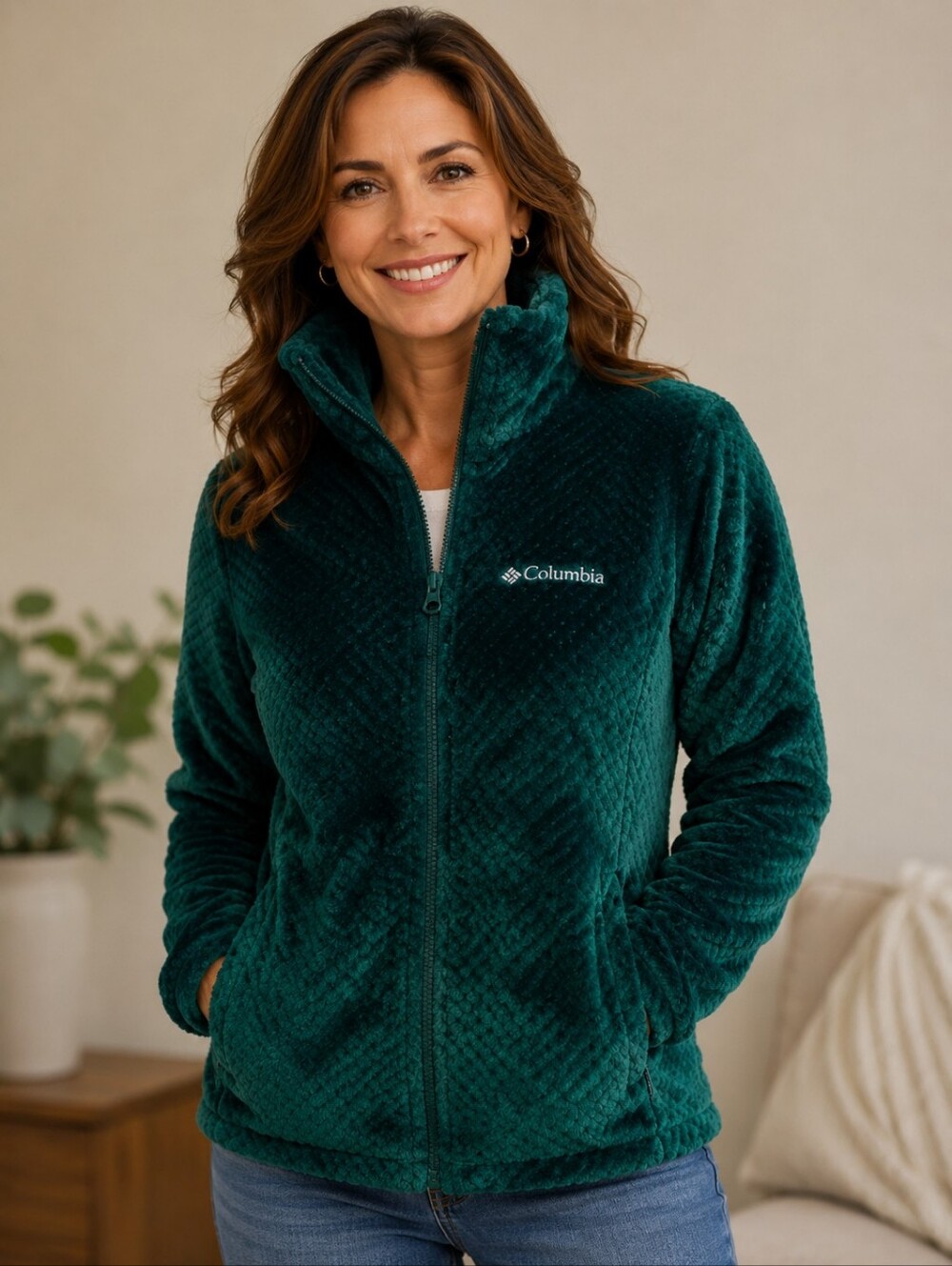 Columbia Emerald Green Full Zip Fleece Womens Jacket. XS.